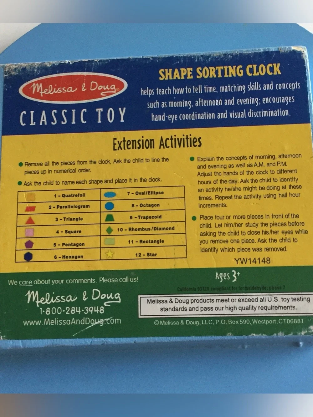 Melissa & Doug Classic Shape Sorting Clock learn colors numbers time wood blocks